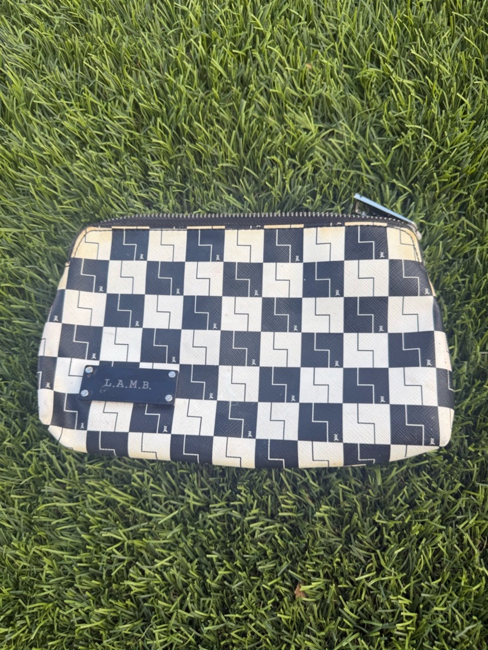L.A.M.B. Black and White Geometric Cosmetic Pouch